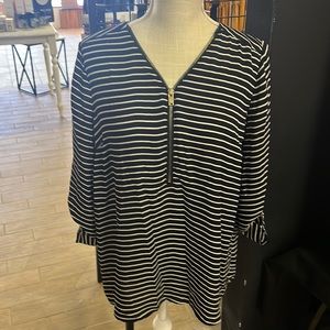 Black and white stripped shirt with gold zipper